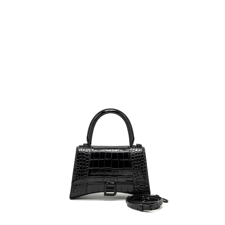 Top Quality Balenciaga Hourglass S Croc-Embossed Calfskin So Black