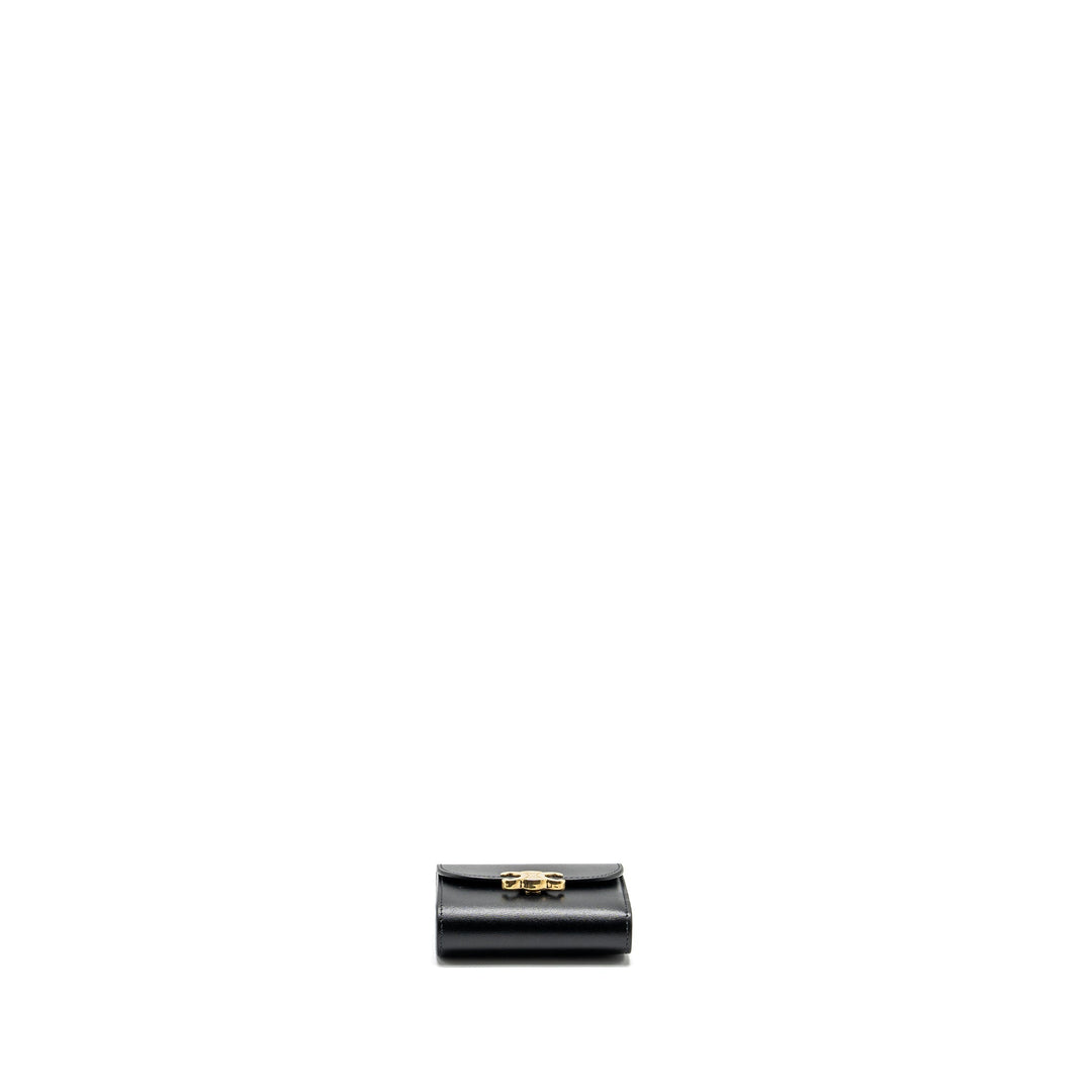 Top Quality Celine Small Triomphe Flap Wallet Shiny Calfskin Black