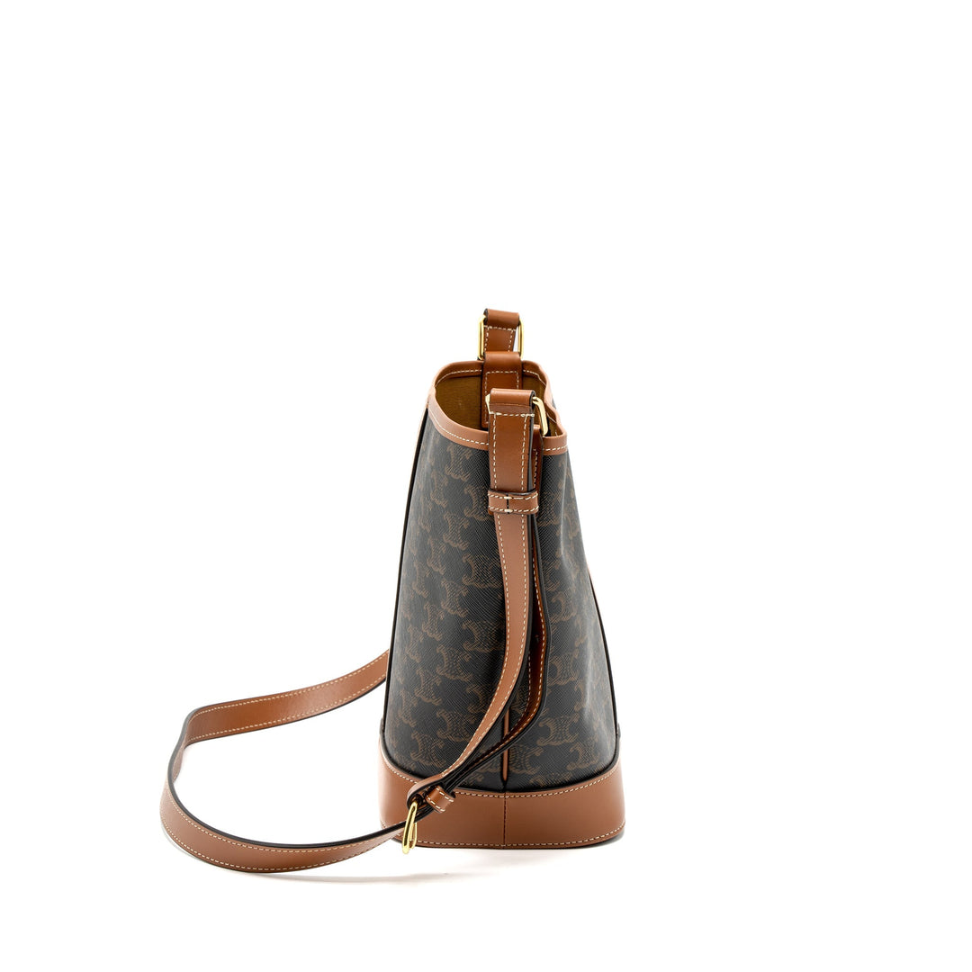 Top Quality Celine Small Bucket Bag Triomphe Canvas/Calfskin Tan