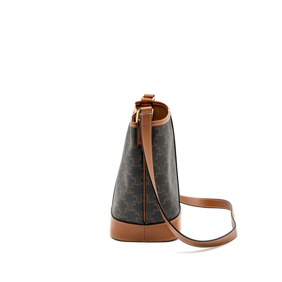 Celine Small Bucket Bag Triomphe Canvas/Calfskin Tan