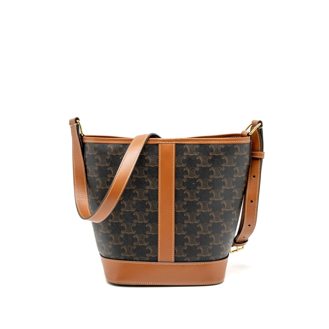 Celine Small Bucket Bag Triomphe Canvas/Calfskin Tan