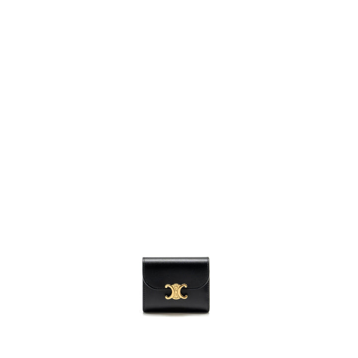 Top Quality Celine Small Triomphe Flap Wallet Shiny Calfskin Black