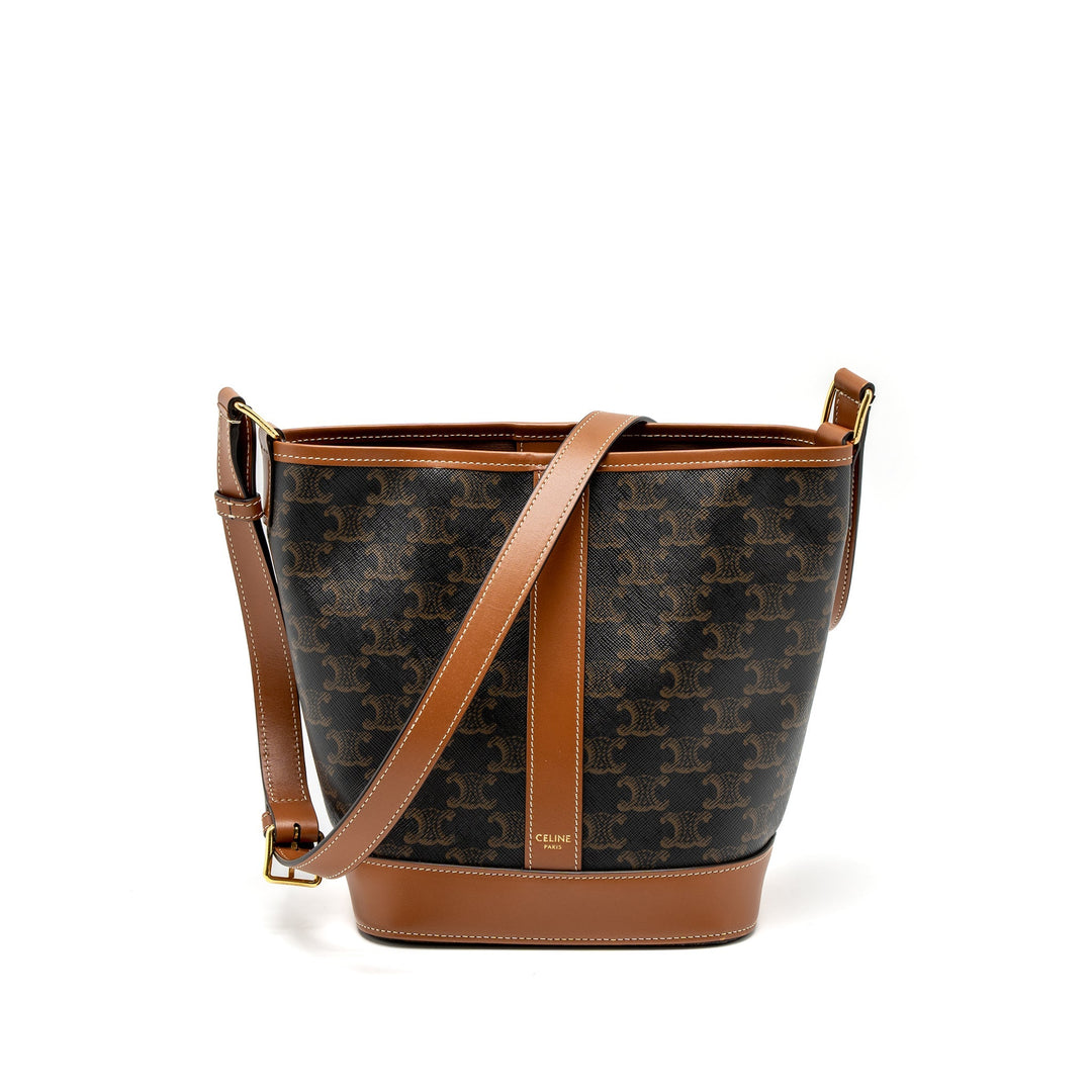 Top Quality Celine Small Bucket Bag Triomphe Canvas/Calfskin Tan