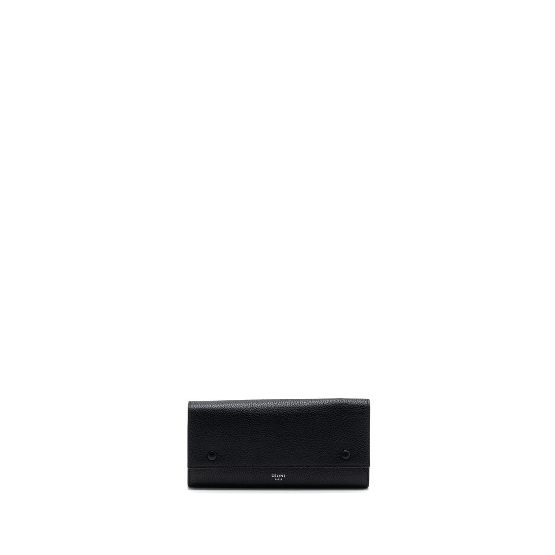 Celine Long Wallet Grained Calfskin Black