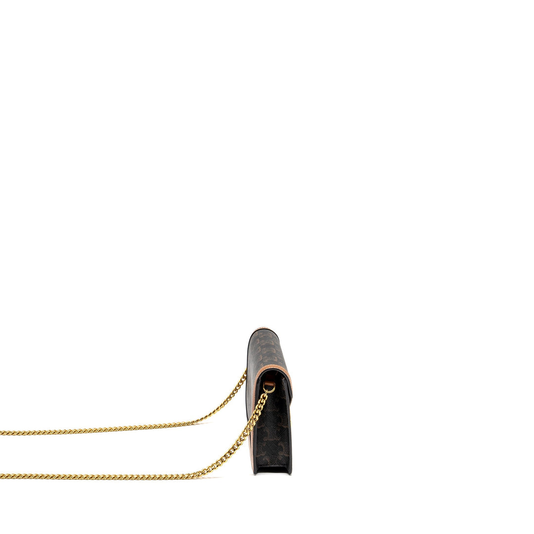 Celine Wallet on Chain Margo Triomphe Canvas/Calfskin Tan