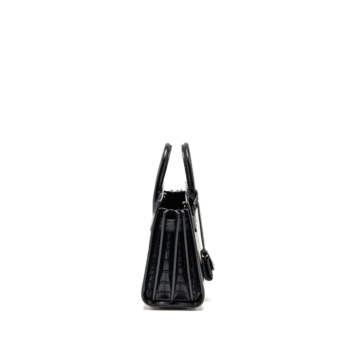 Saint Laurent/YSL Nano Sac de Jour Croc-Embossed Calfskin Black GHW