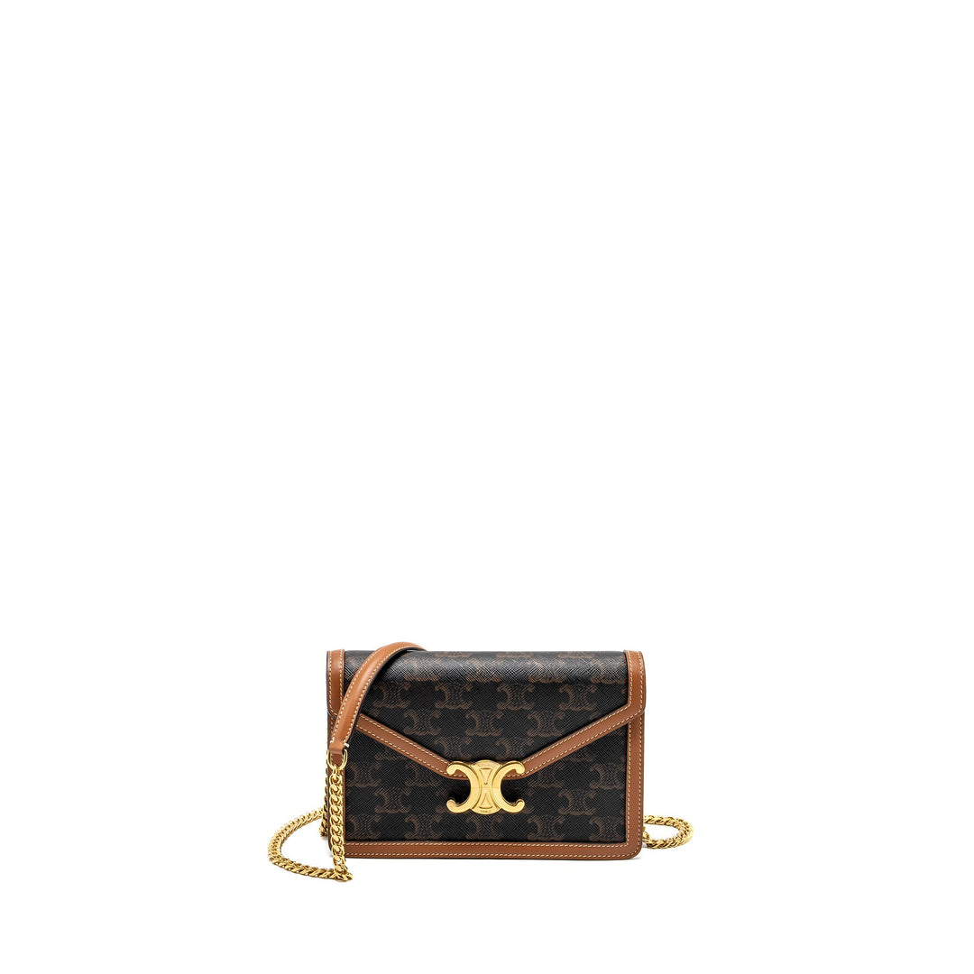 Celine Wallet on Chain Margo Triomphe Canvas/Calfskin Tan