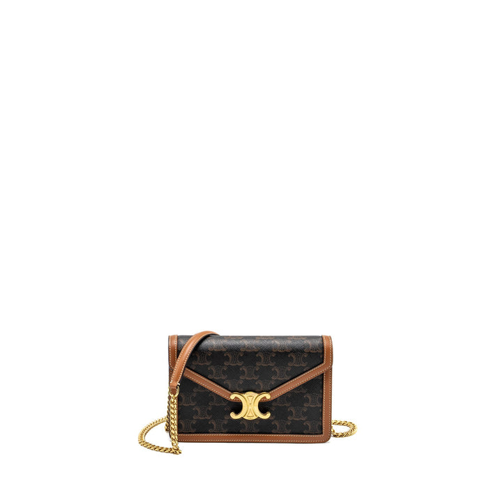 Celine Wallet on Chain Margo Triomphe Canvas/Calfskin Tan