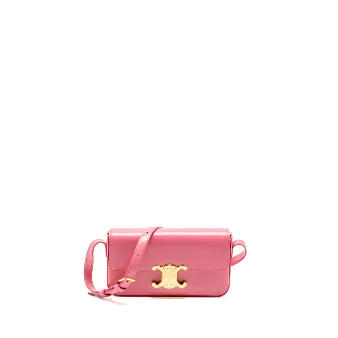 Top Quality Celine Triomphe Shoulder Bag Shiny Calfskin Flamingo