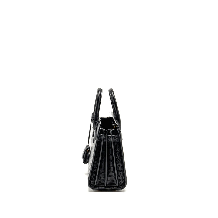 Saint Laurent/YSL Nano Sac de Jour Croc-Embossed Calfskin Black GHW