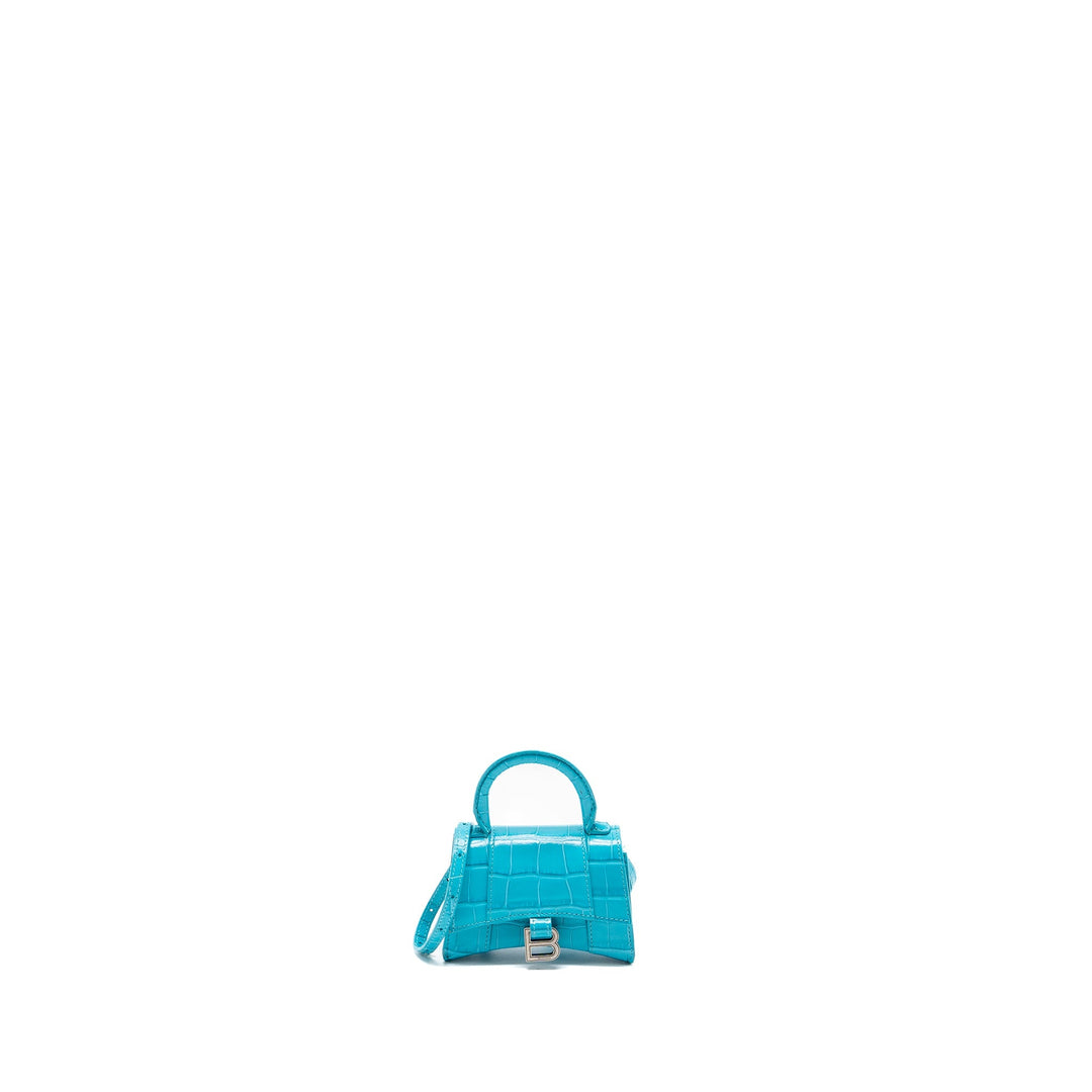 Top Quality Balenciaga Mini Hourglass embossed calfskin blue SHW
