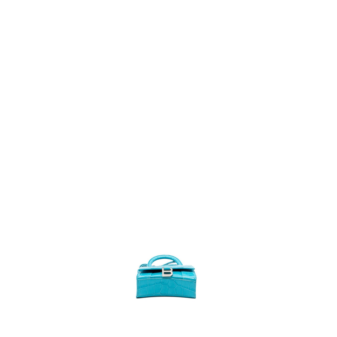 Top Quality Balenciaga Mini Hourglass embossed calfskin blue SHW
