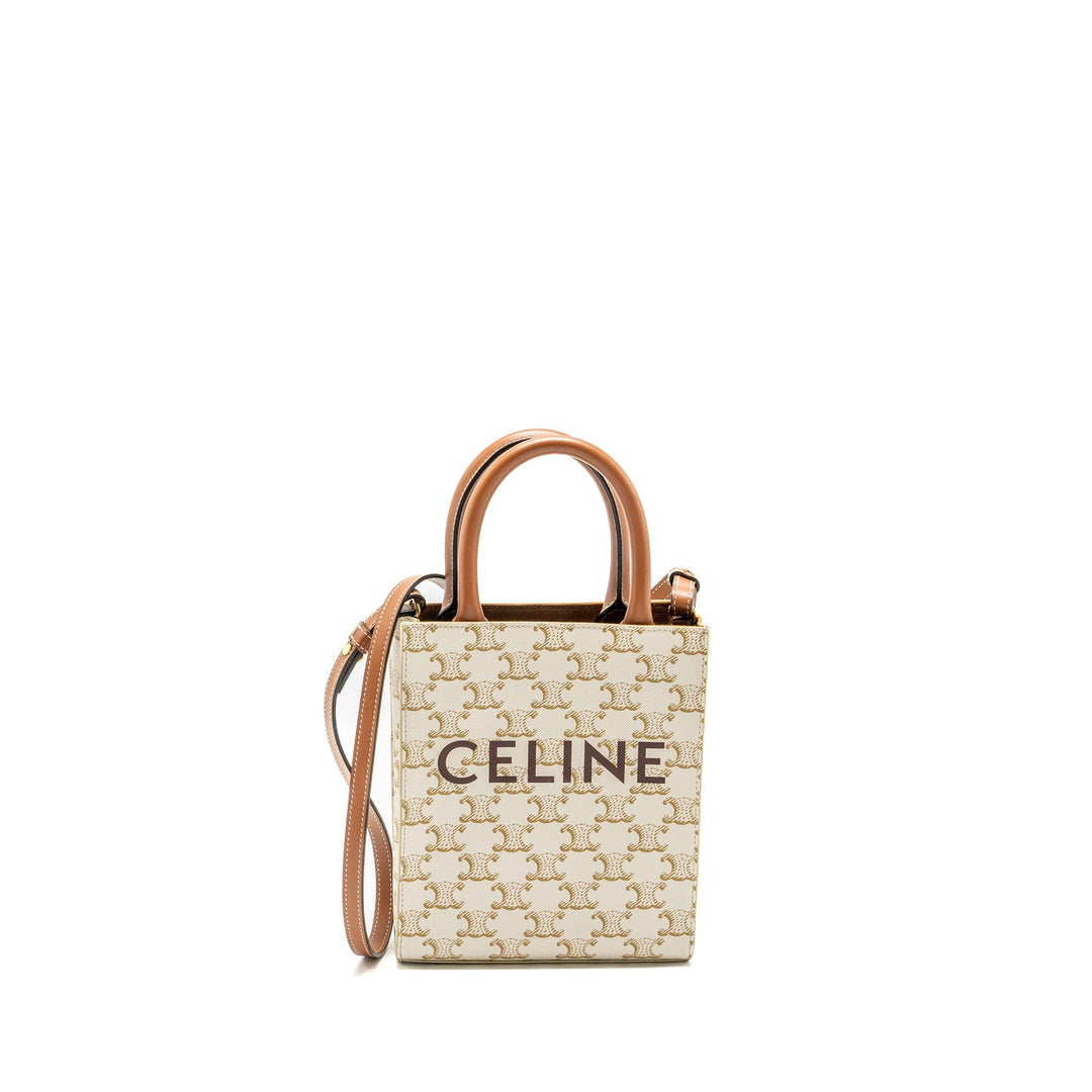 Celine Mini Vertical Cabas Triomphe Canvas/Calfskin white