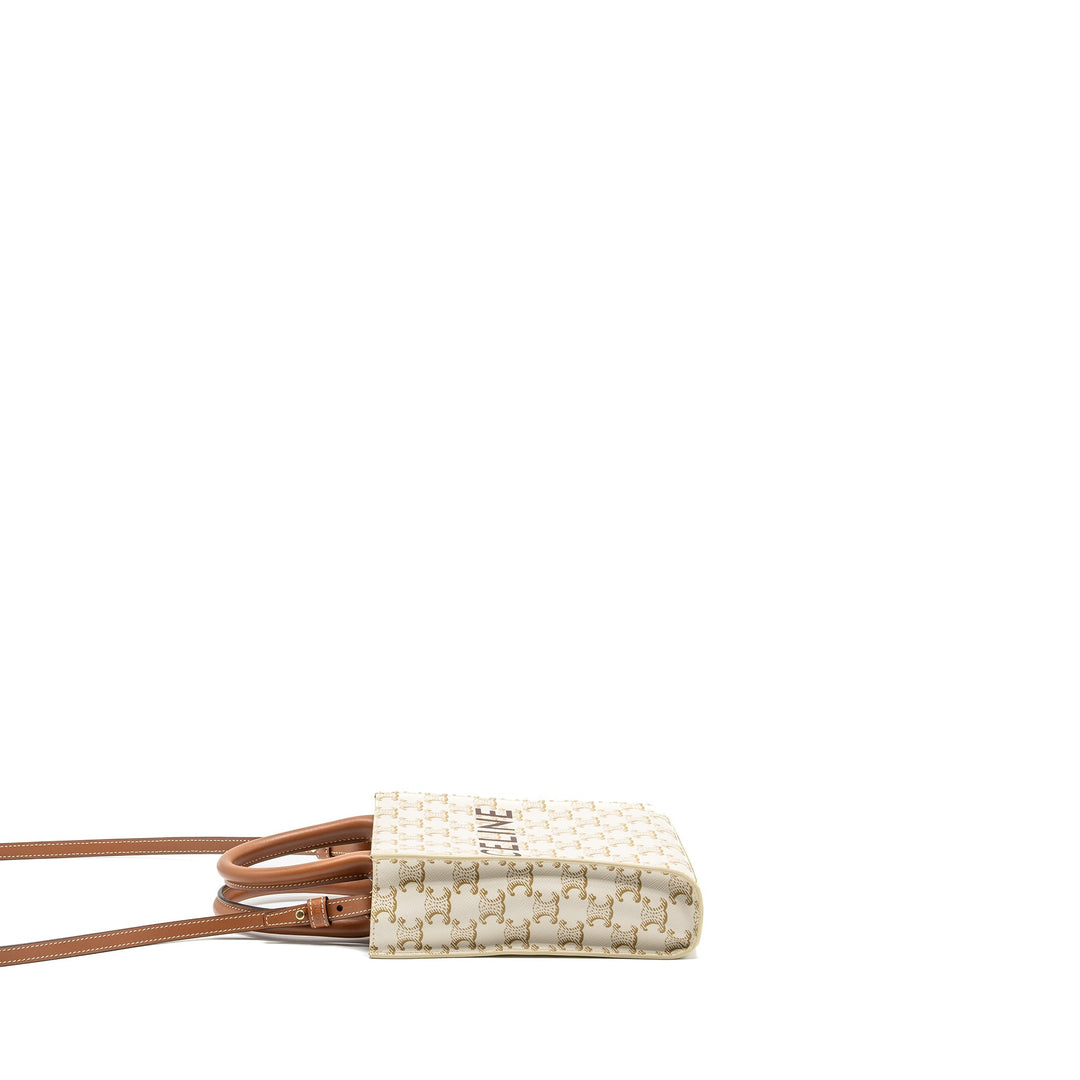 Celine Mini Vertical Cabas Triomphe Canvas/Calfskin white
