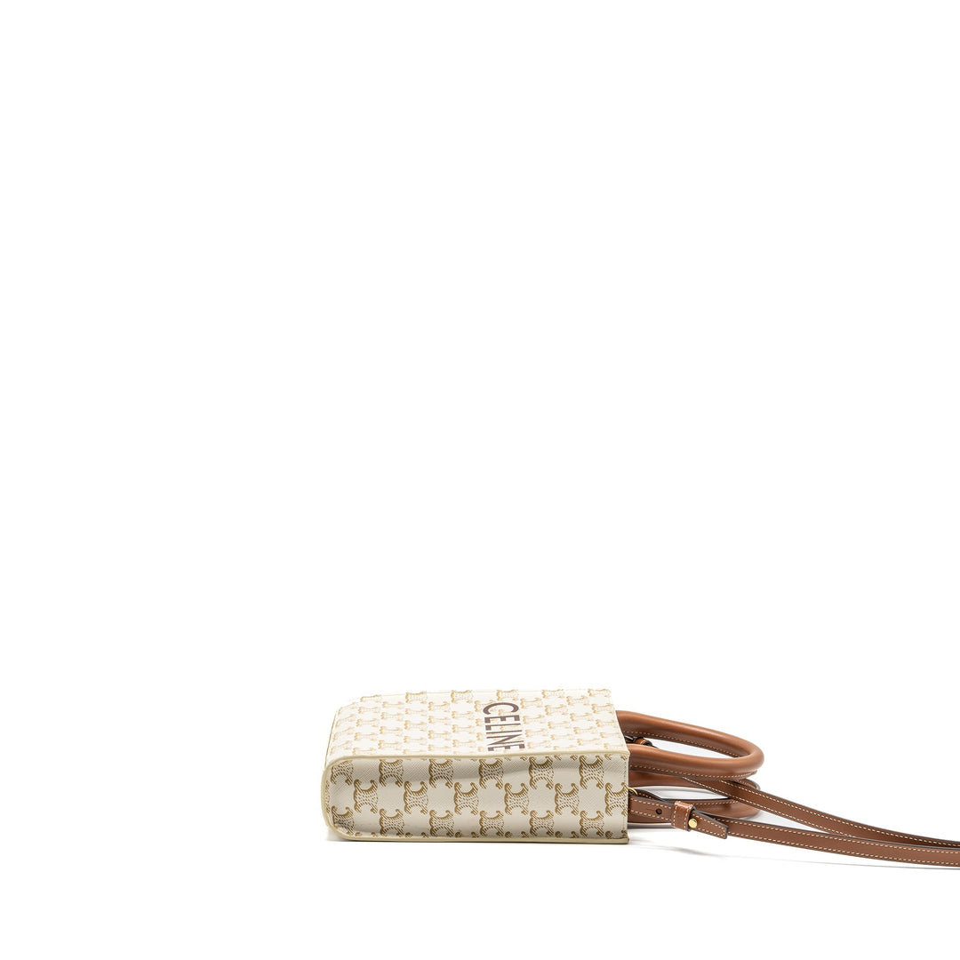 Celine Mini Vertical Cabas Triomphe Canvas/Calfskin white