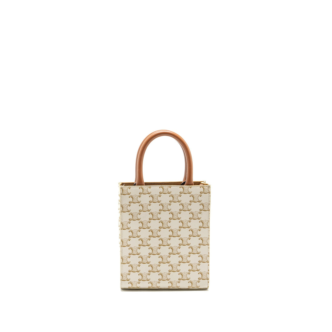 Celine Mini Vertical Cabas Triomphe Canvas/Calfskin white