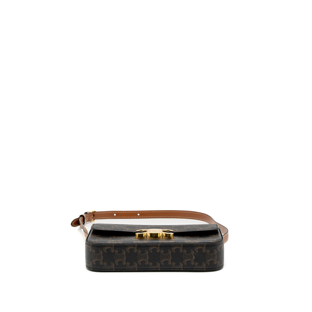 Celine Triomphe Shoudler Bag Triomphe Canvas/Calfskin Tan