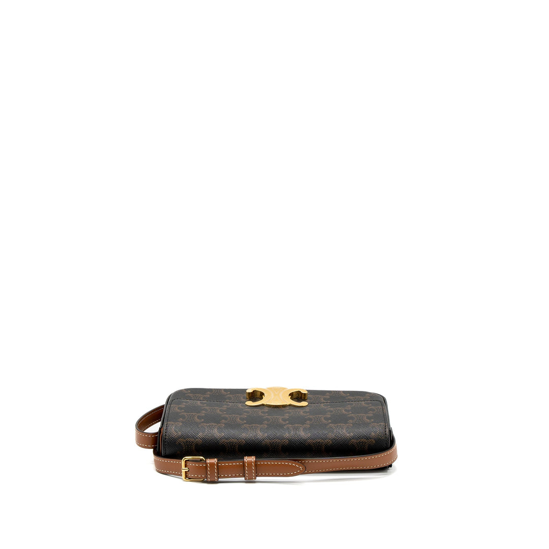 Top Quality Celine Triomphe Shoudler Bag Triomphe Canvas/Calfskin Tan