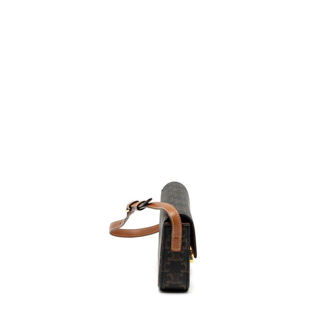 Top Quality Celine Triomphe Shoudler Bag Triomphe Canvas/Calfskin Tan