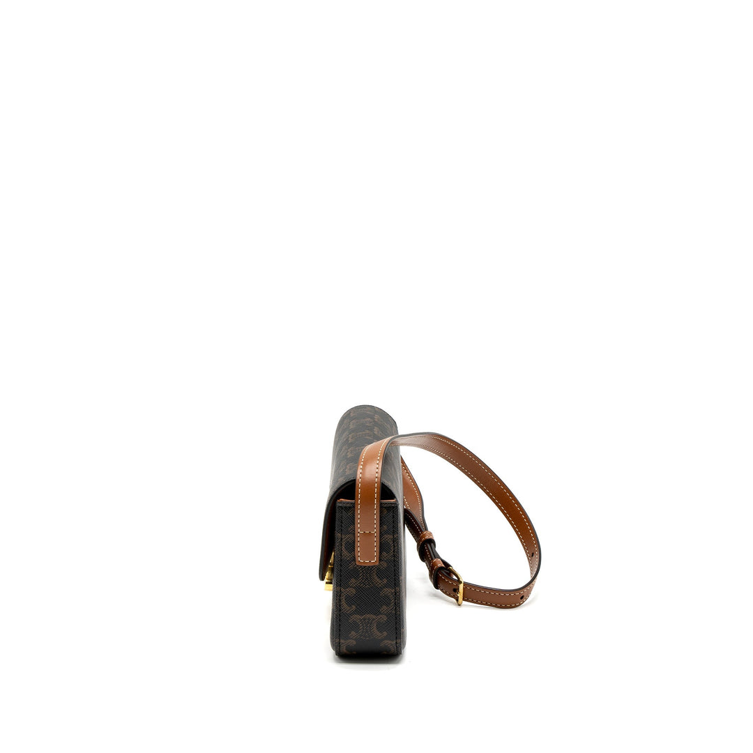 Top Quality Celine Triomphe Shoudler Bag Triomphe Canvas/Calfskin Tan