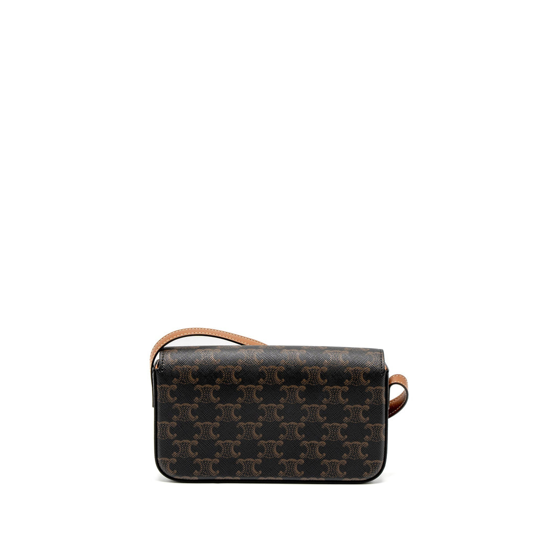 Top Quality Celine Triomphe Shoudler Bag Triomphe Canvas/Calfskin Tan