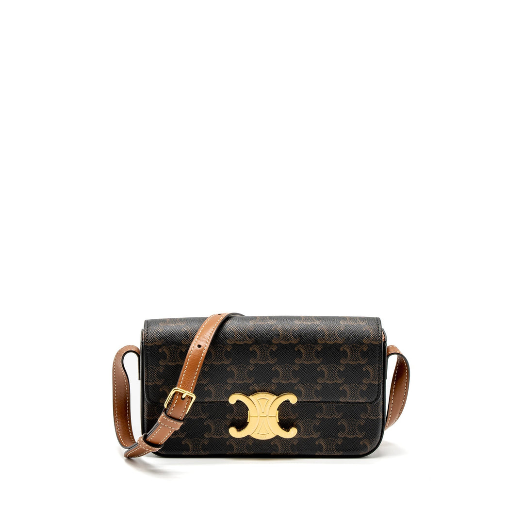 Top Quality Celine Triomphe Shoudler Bag Triomphe Canvas/Calfskin Tan