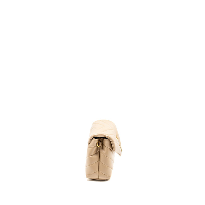 SAINT LAURENT / YSL Toy LouLou Quilted Shoulder Bag Calfskin Beige GHW