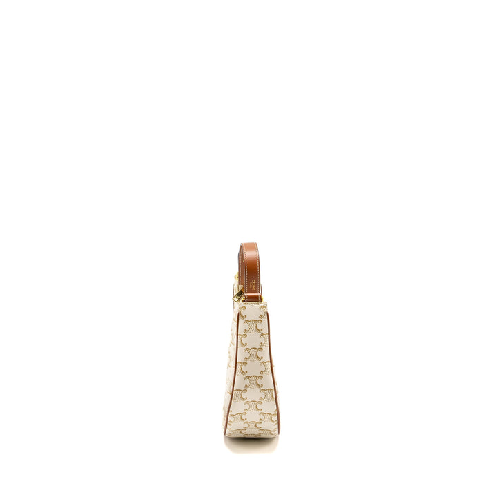 Celine Medium Ava Bag Triomphe Canvas/Calfskin White/Brown