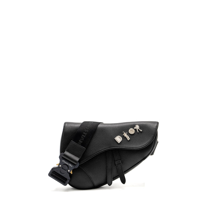 Top quality Dior Homme Charms Saddle Bag Calfskin Black