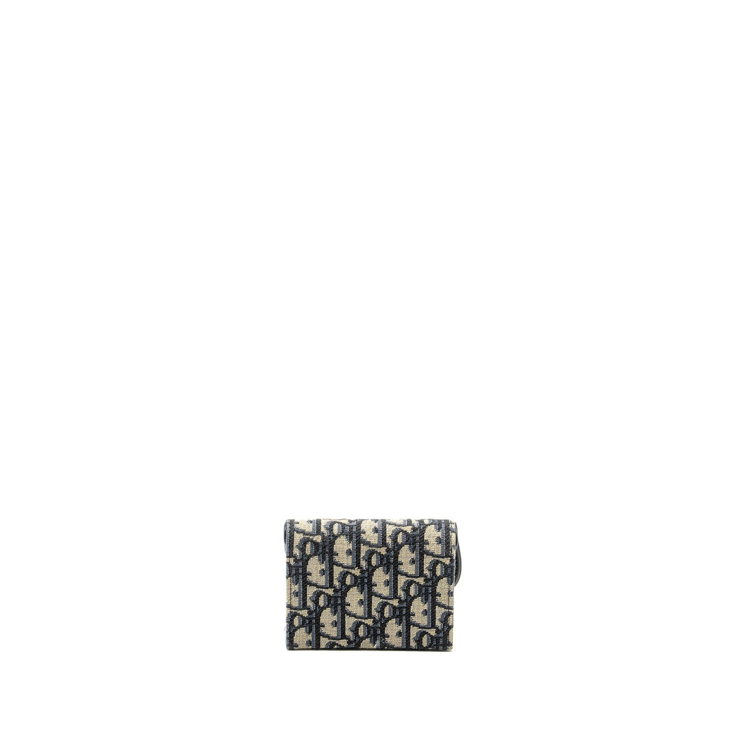 Top quality Dior Saddle Lotus Wallet Blue Oblique Jacquard