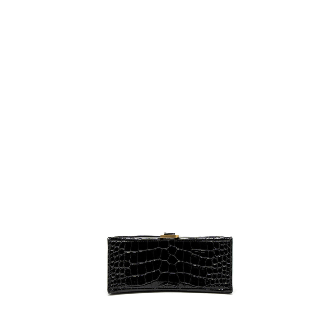 Top Quality Balenciaga Small Hourglass Bag Croc-Embossed Calfskin Black GHW