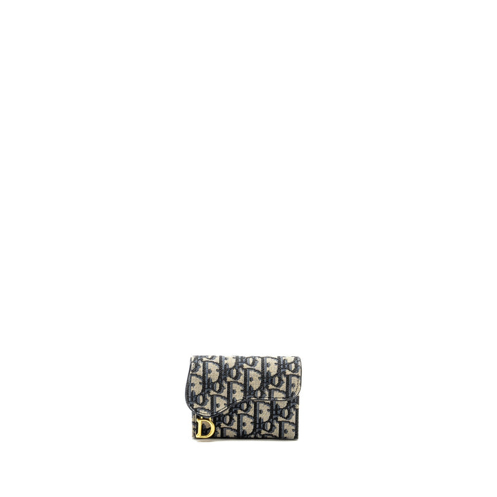 Top quality Dior Saddle Lotus Wallet Blue Oblique Jacquard