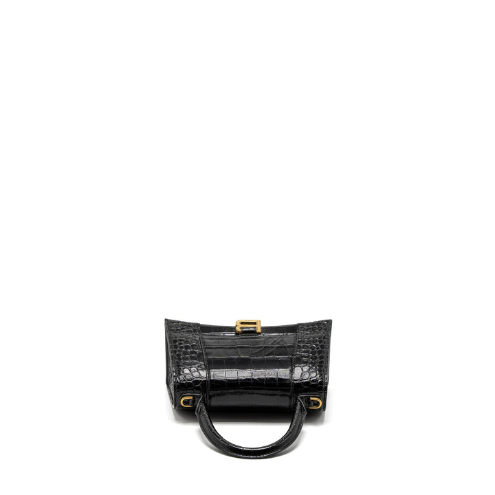 Top Quality Balenciaga Small Hourglass Bag Croc-Embossed Calfskin Black GHW