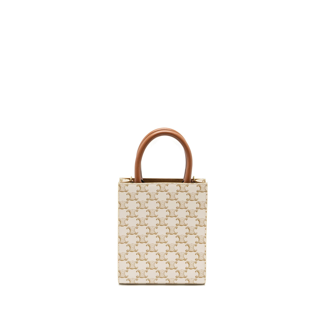 Celine Mini Vertical Cabas in Triomphe Canvas/Calfskin White