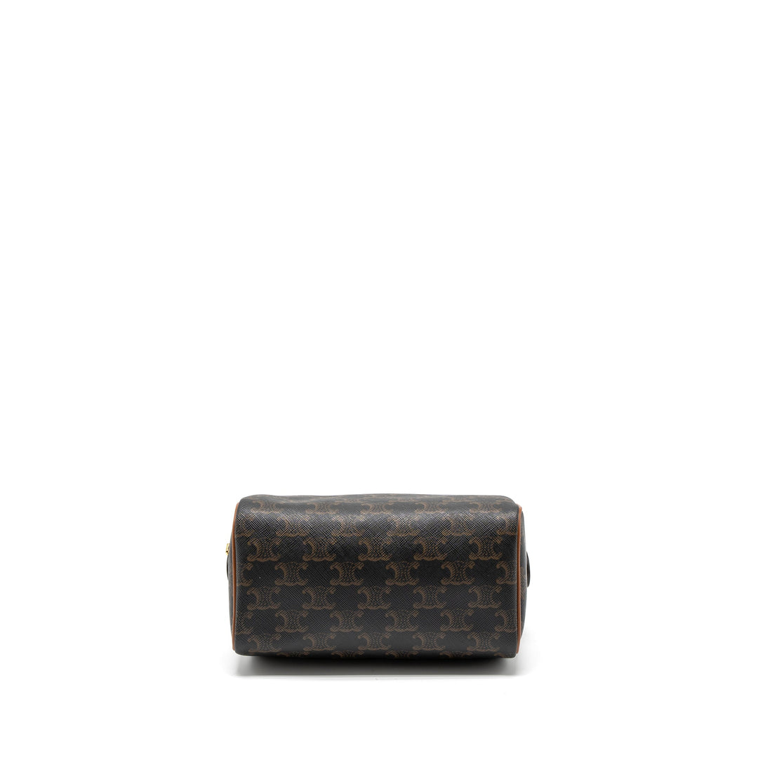Top Quality Celine Small Boston Bag Triomphe Canvas/Calfskin Tan