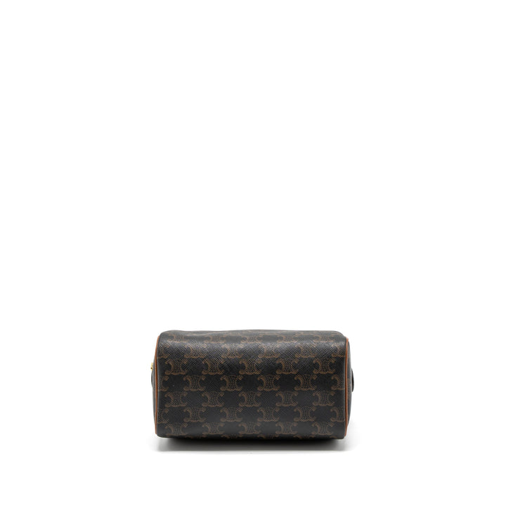 Top Quality Celine Small Boston Bag Triomphe Canvas/Calfskin Tan