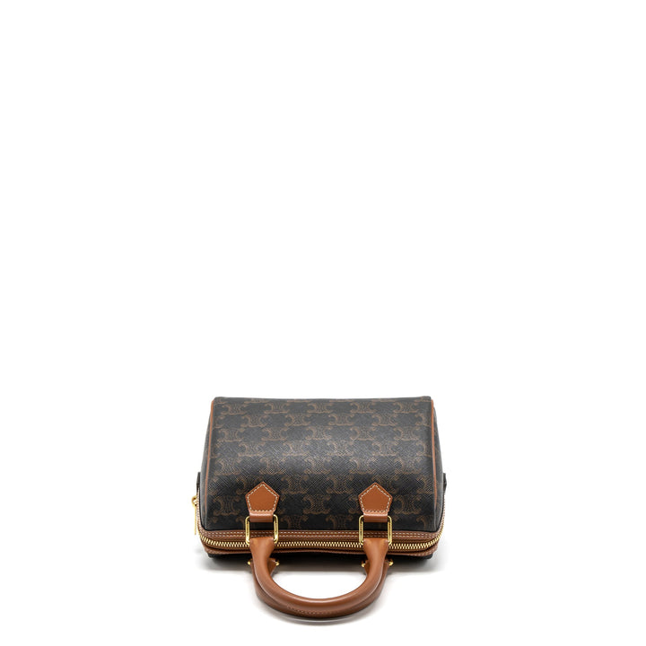 Top Quality Celine Small Boston Bag Triomphe Canvas/Calfskin Tan