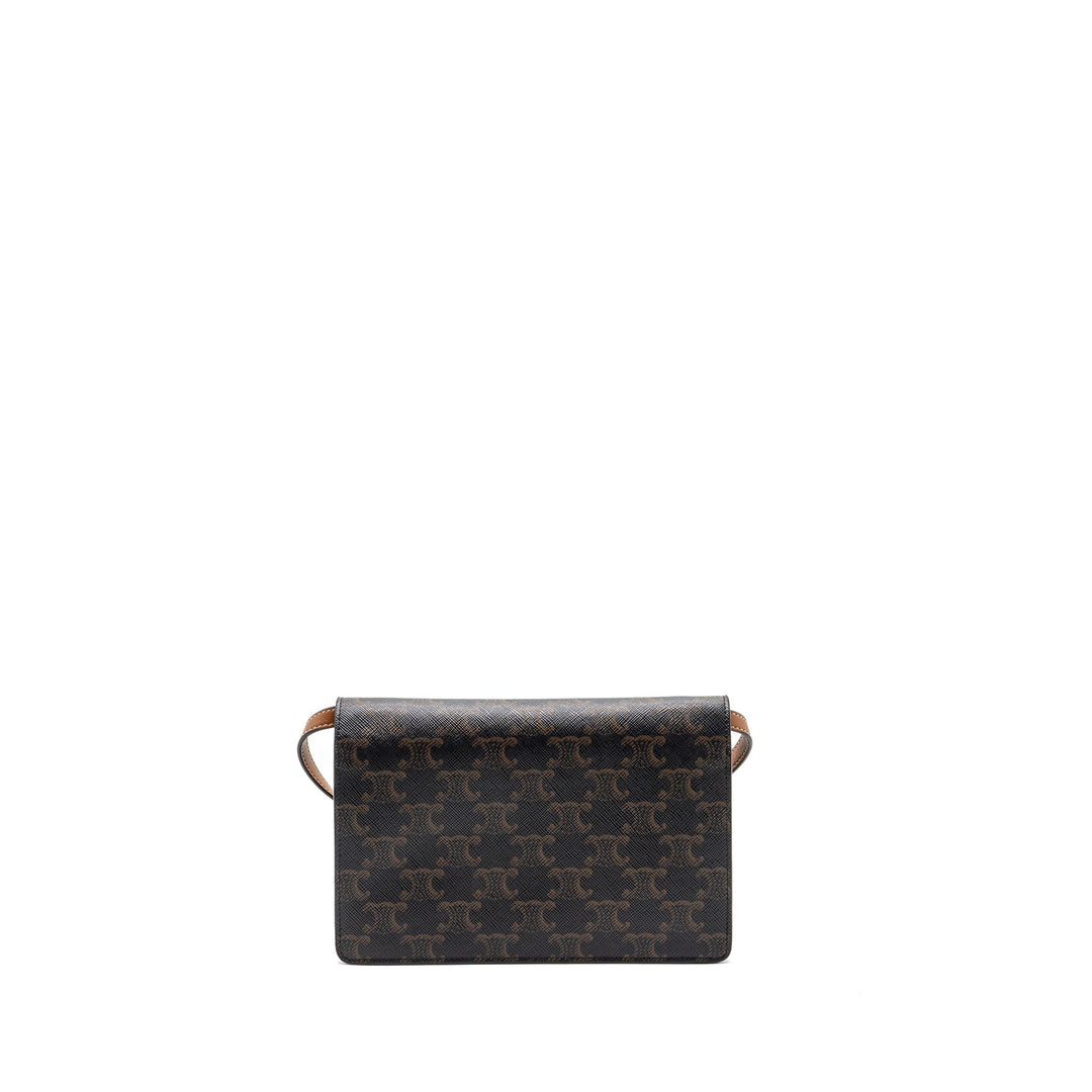 Top Quality Celine Wallet on Strap Triomphe Canvas/Smooth Lambskin TAN