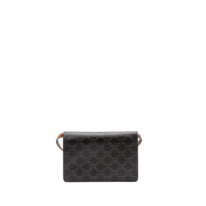 Top Quality Celine Wallet on Strap Triomphe Canvas/Smooth Lambskin TAN