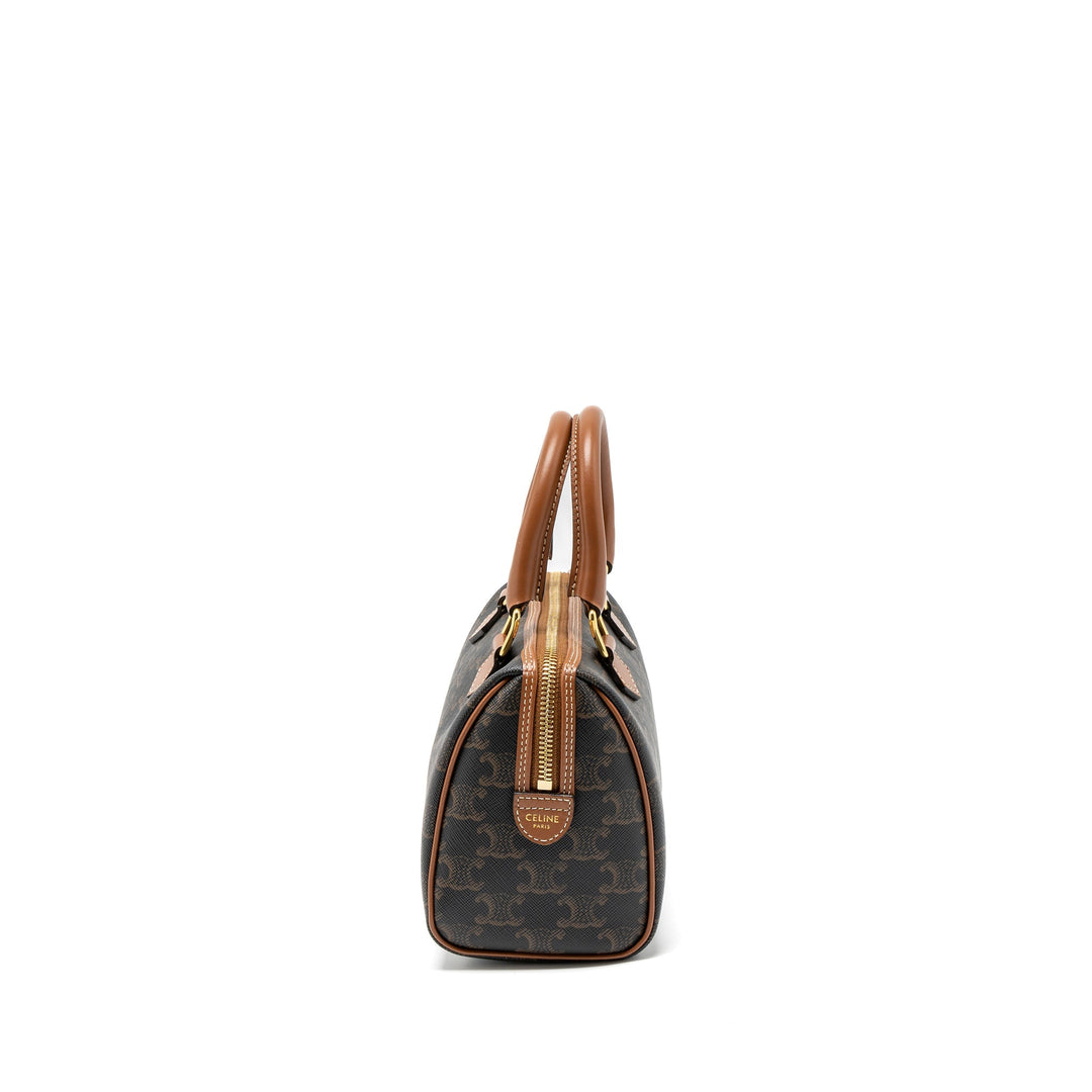 Top Quality Celine Small Boston Bag Triomphe Canvas/Calfskin Tan