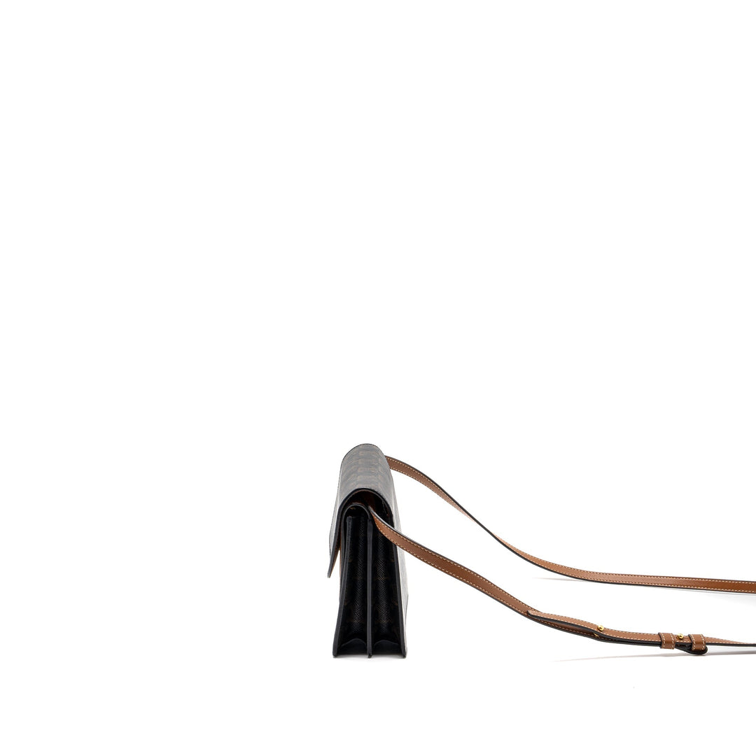 Celine Wallet on Strap Triomphe Canvas/Smooth Lambskin TAN