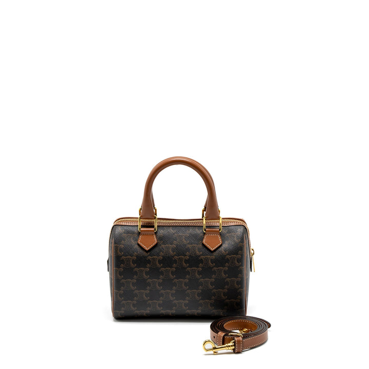 Top Quality Celine Small Boston Bag Triomphe Canvas/Calfskin Tan