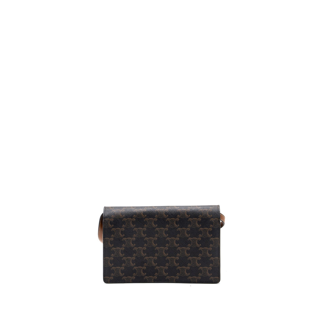 Top Quality Celine Wallet On Strap Triomphe Canvas/ Lambskin Tan