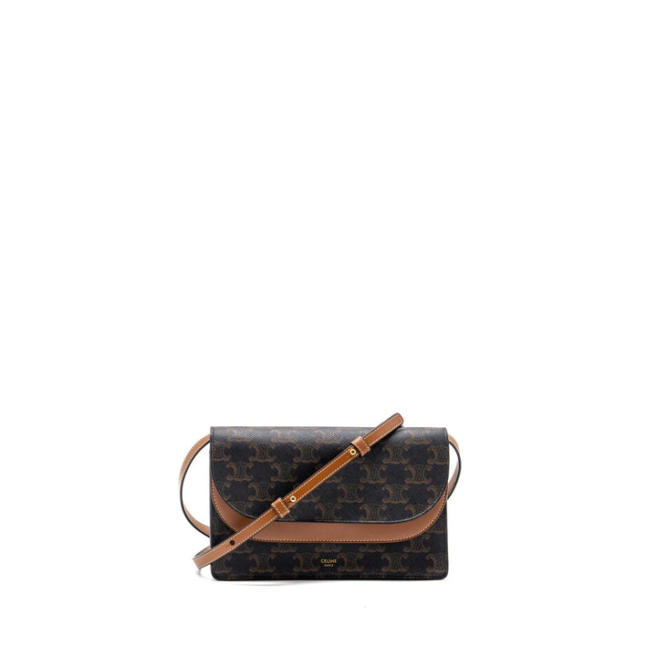 Top Quality Celine Wallet On Strap Triomphe Canvas/ Lambskin Tan