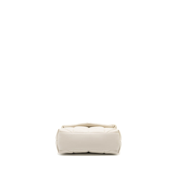 Saint Laurent Small Loulou Puffer Shoulder Bag Lambskin Blanc Vintage Ruthenium Hardware