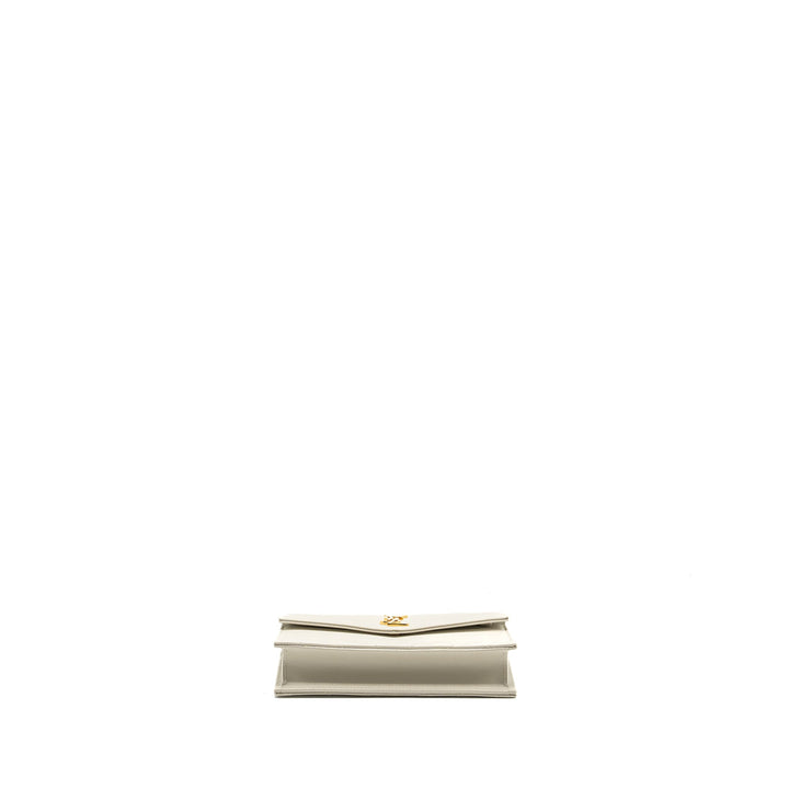 Saint Laurent envelope chain wallet grained calfskin cream soft GHW