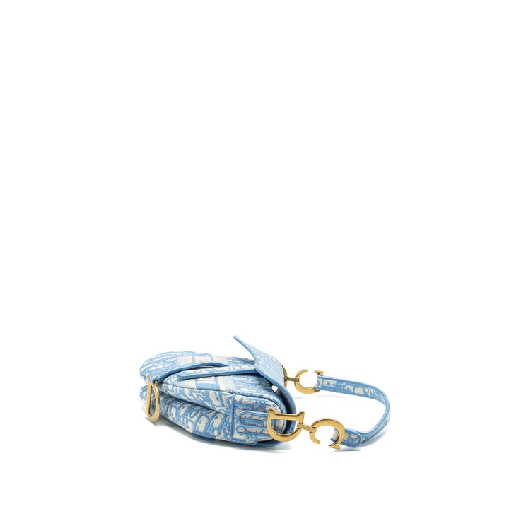 Top quality Dior medium Saddle Bag Oblique Embroidery Light Blue