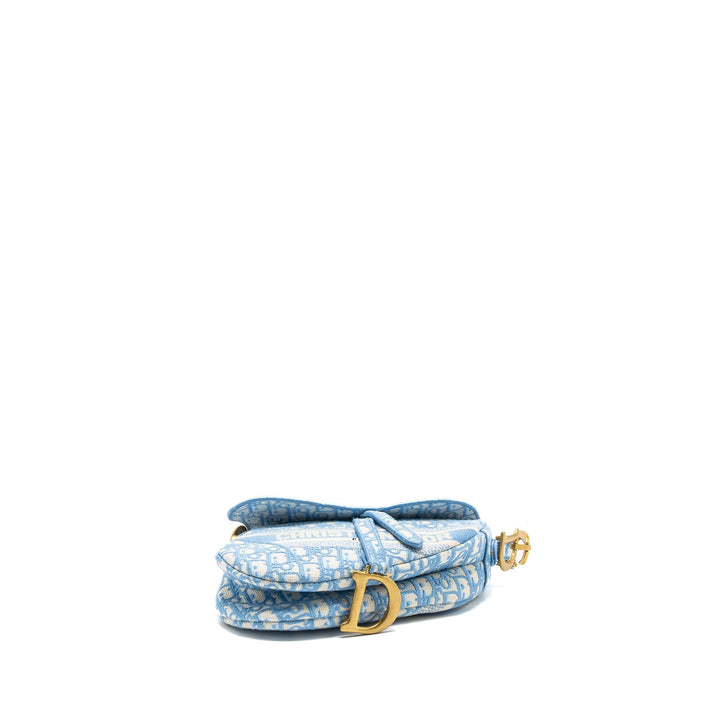 Top quality Dior medium Saddle Bag Oblique Embroidery Light Blue