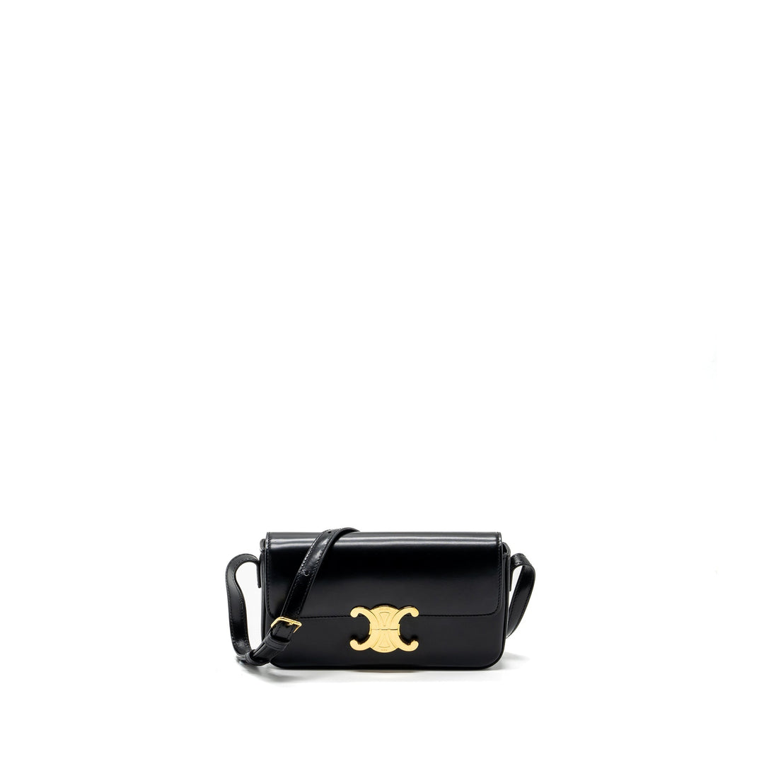 Top Quality Celine Triomphe Shoulder bag shiny calfskin black