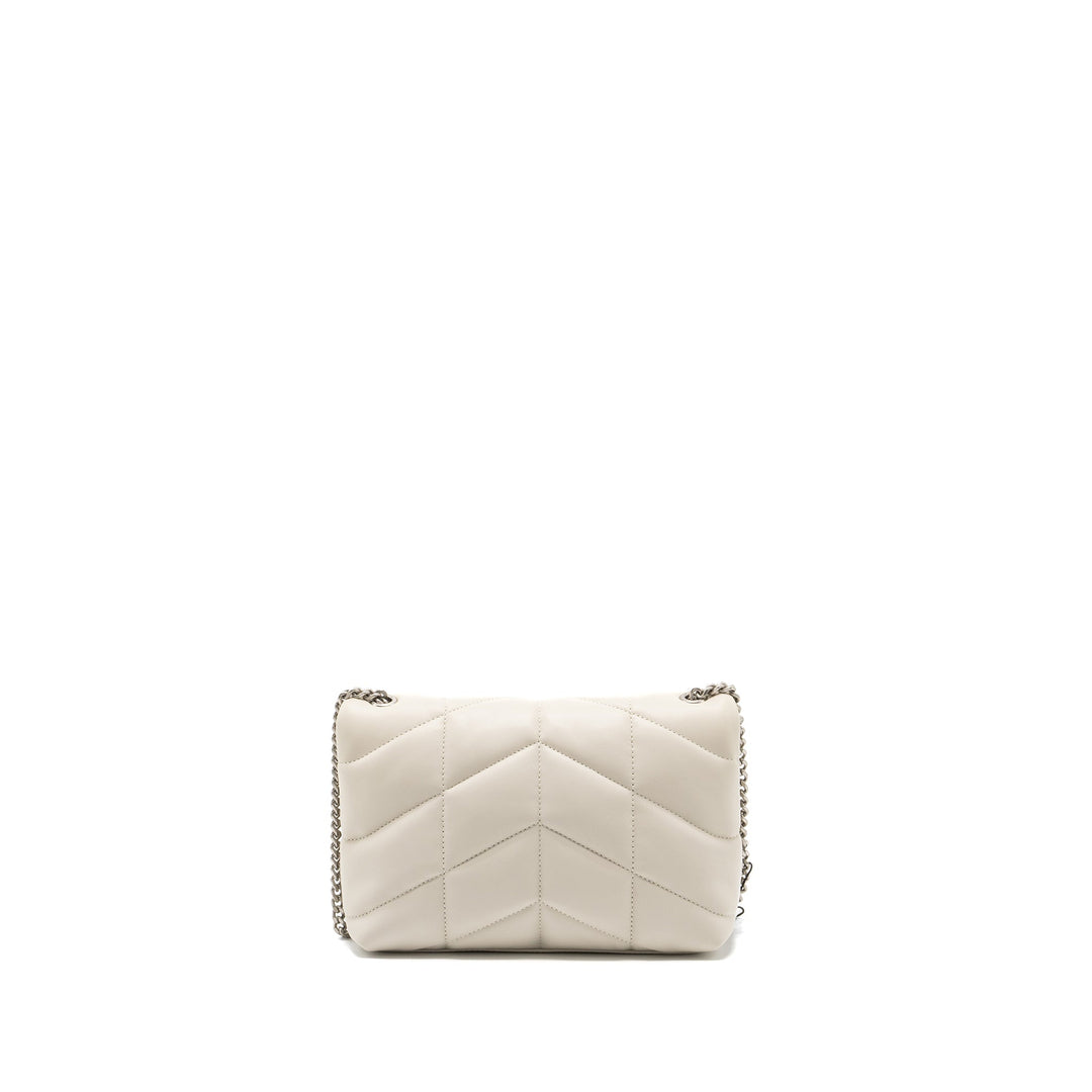 Saint Laurent Small Loulou Puffer Shoulder Bag Lambskin Blanc Vintage Ruthenium Hardware